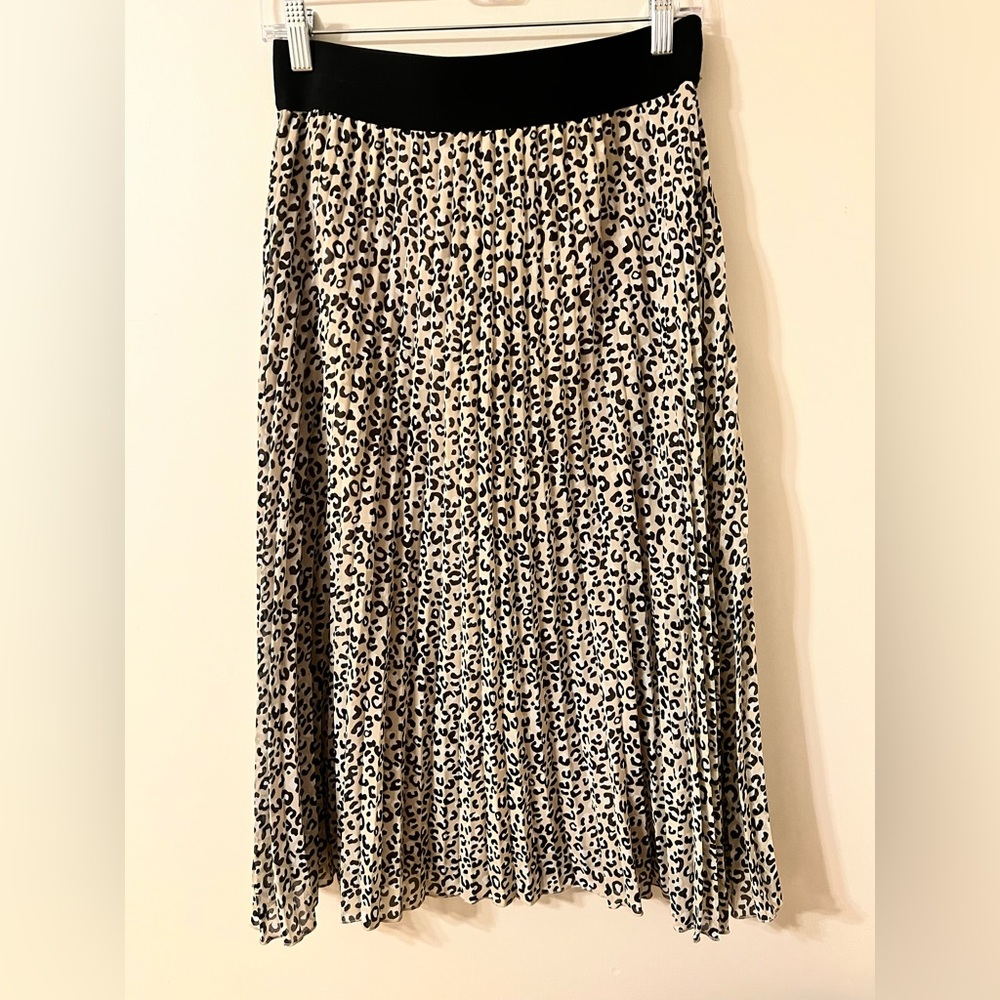 DKNY leopard pleated midi skirt